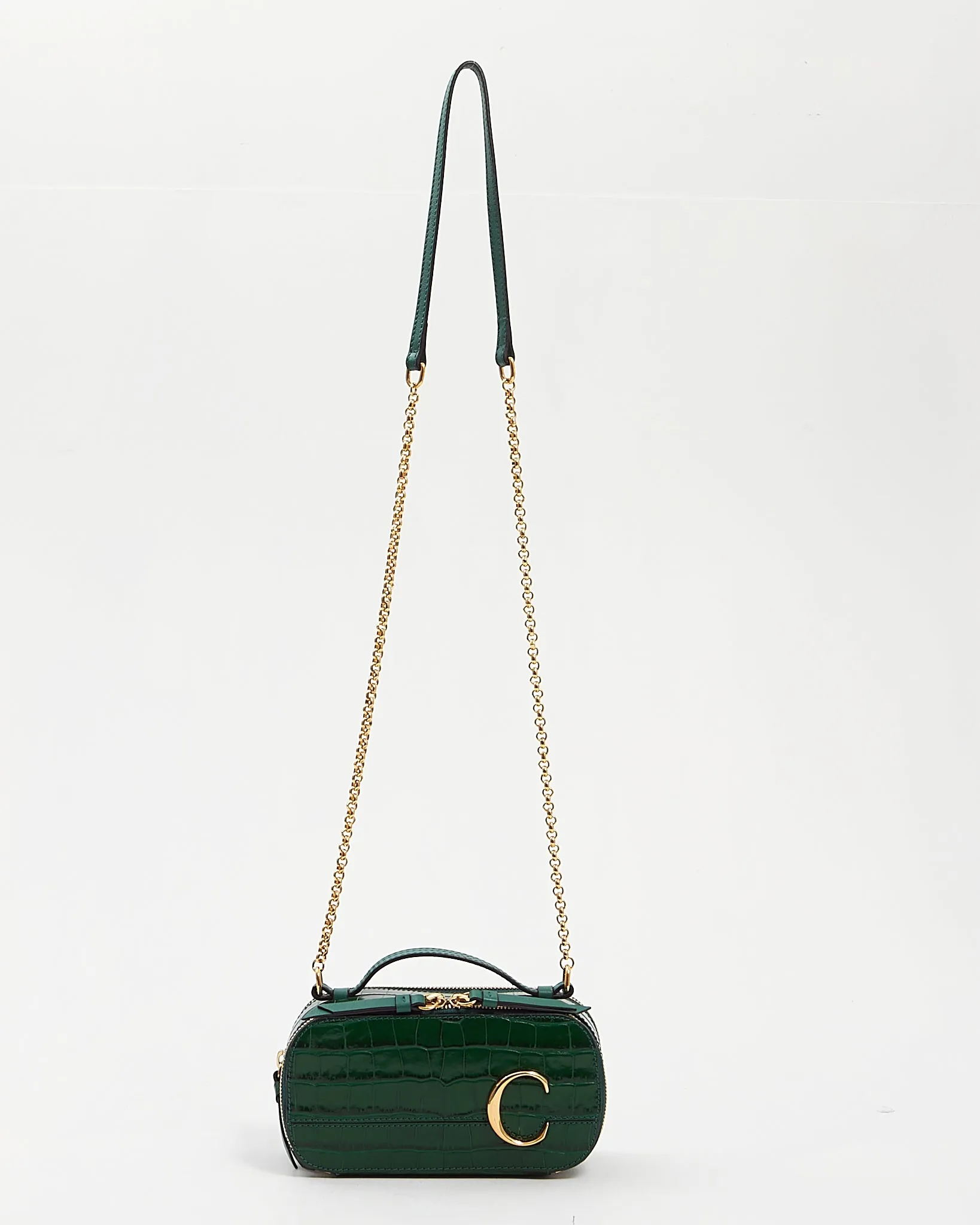 Chloe Green Embossed Leather Mini Crossbody Bag