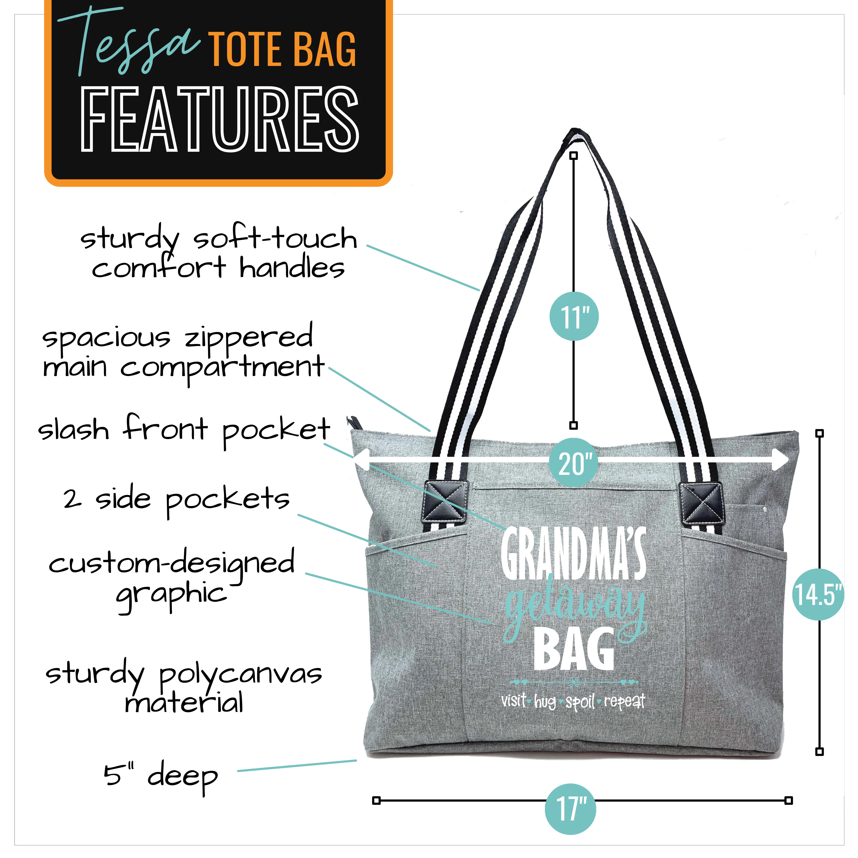 Grandma's Getaway Tessa Gray Tote Bag for Grandmothers