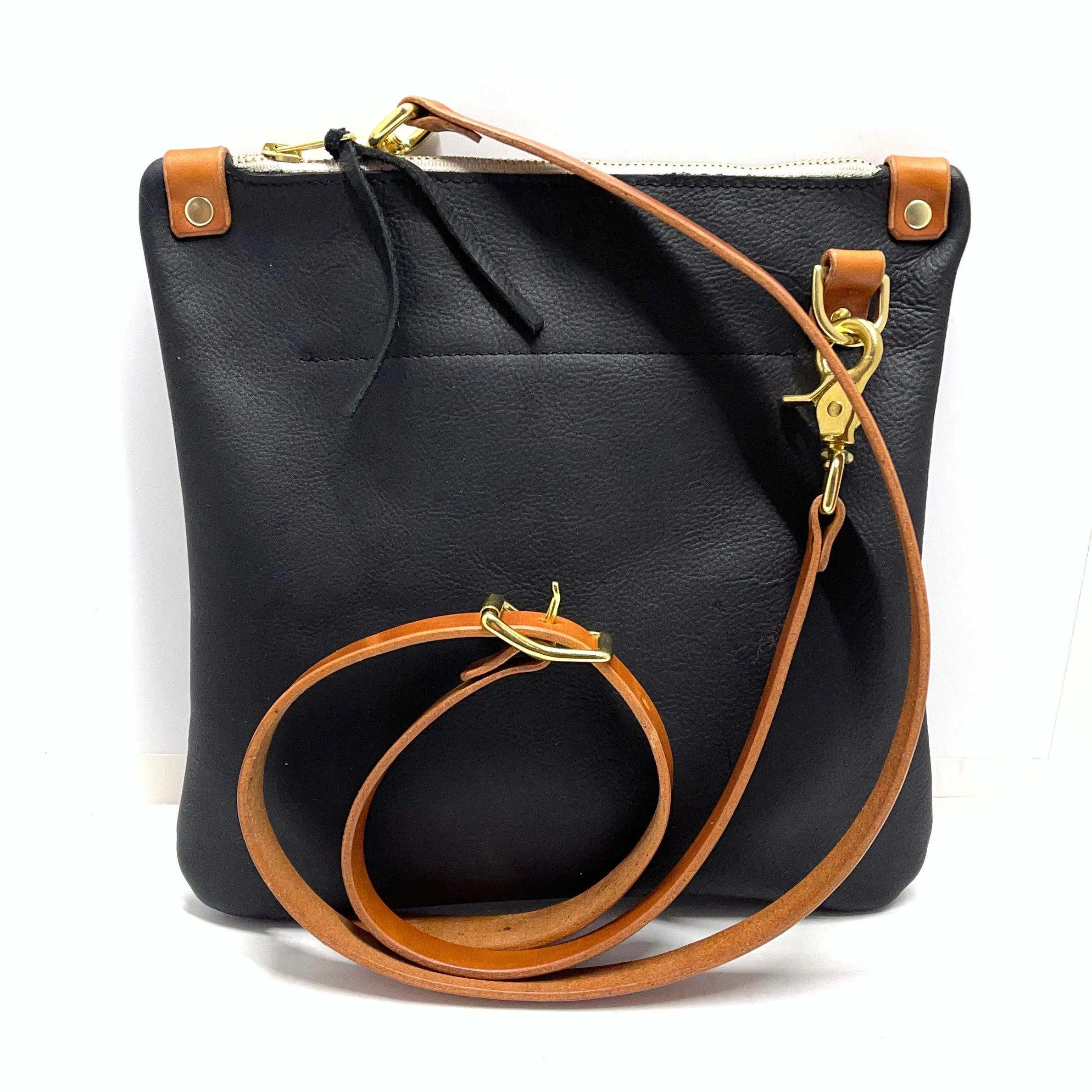 Mini Leather Messenger in Black